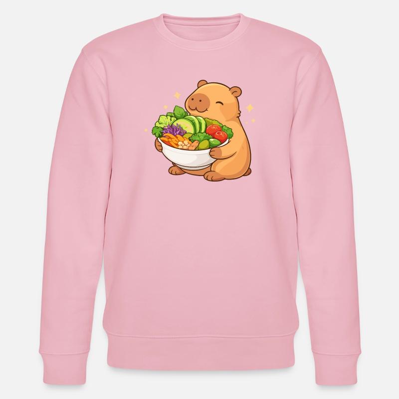 Pummeliges Capybara mit Salatschüssel - Stanley/Stella Unisex Bio-Sweatshirt CHANGER  - Hellrosa