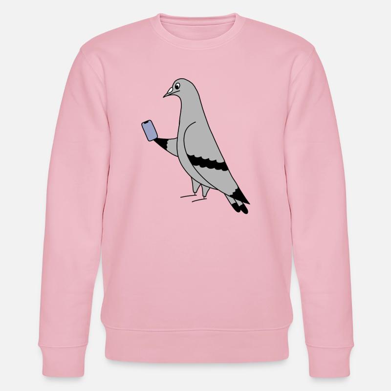 Pigeon Checking Phone – Minimal Illustration - Stanley/Stella Unisex Bio-Sweatshirt CHANGER  - Hellrosa