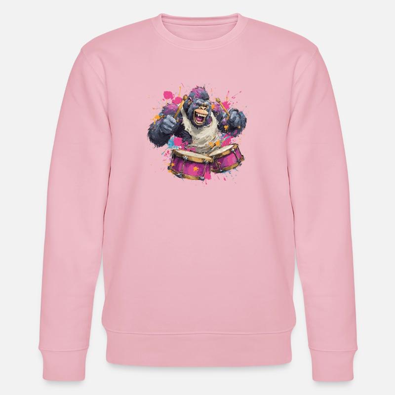 Bunter Affe am Trommelset - Stanley/Stella Unisex Bio-Sweatshirt CHANGER  - Hellrosa