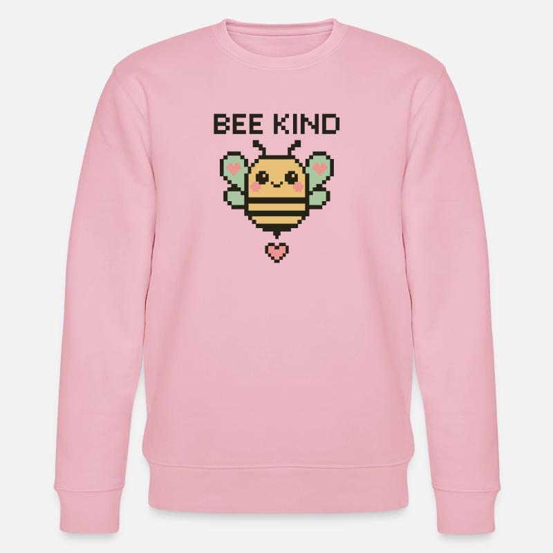 Bee Child - Pixel Bee with Hearts - Stanley/Stella CHANGER Unisex Organic Sweatshirt - cotton pink