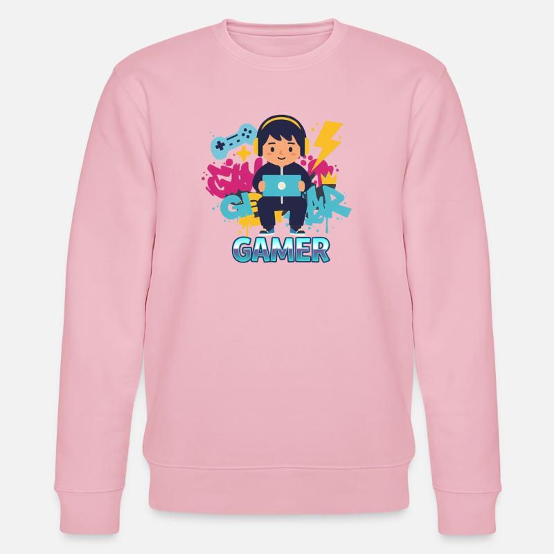 Gamer Kid mit Gamepad und Kopfhörern - Stanley/Stella Unisex Bio-Sweatshirt CHANGER  - Hellrosa