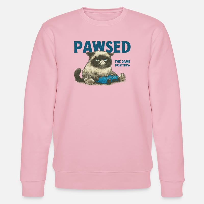 Das Spiel Cat mit Controller PAWSED - Stanley/Stella Unisex Bio-Sweatshirt CHANGER  - Hellrosa