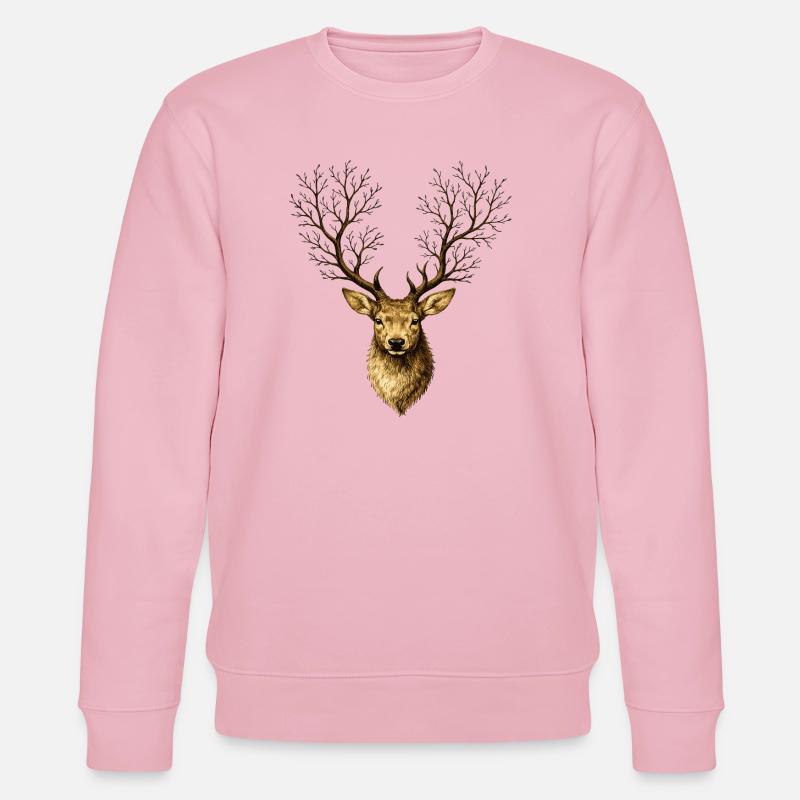 Hirschkopf mit Baumgeweih – Mystischer Waldgeist - Stanley/Stella Unisex Bio-Sweatshirt CHANGER  - Hellrosa