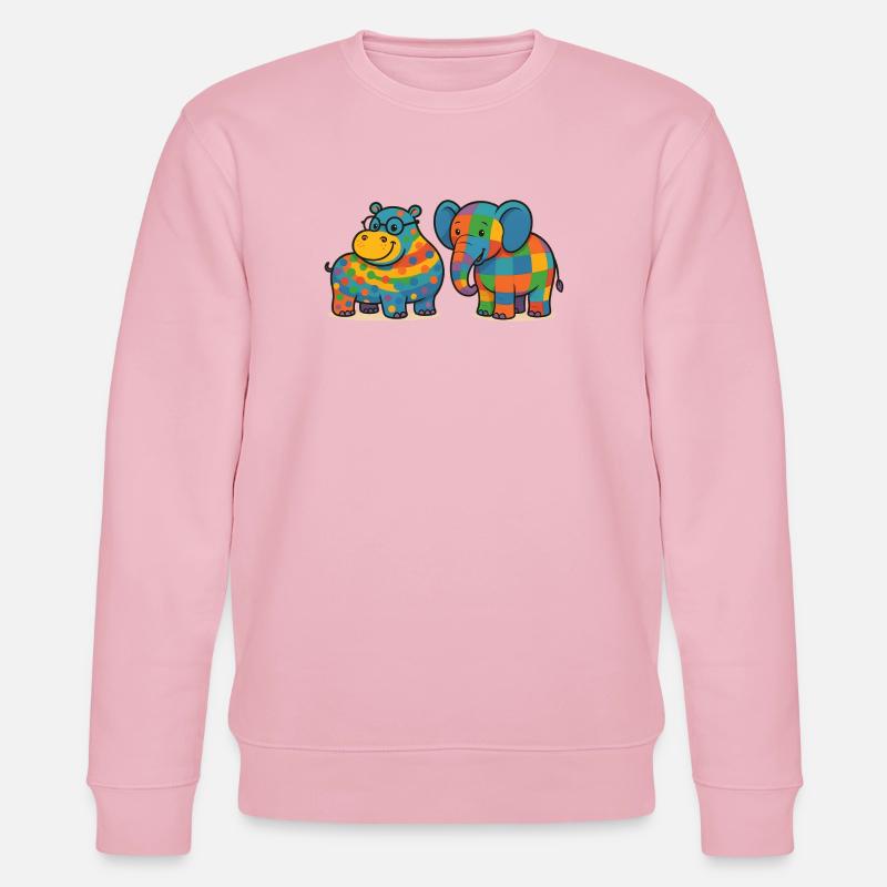 Bunte Elefanten-Nilpferd-Haustiere - Stanley/Stella Unisex Bio-Sweatshirt CHANGER  - Hellrosa
