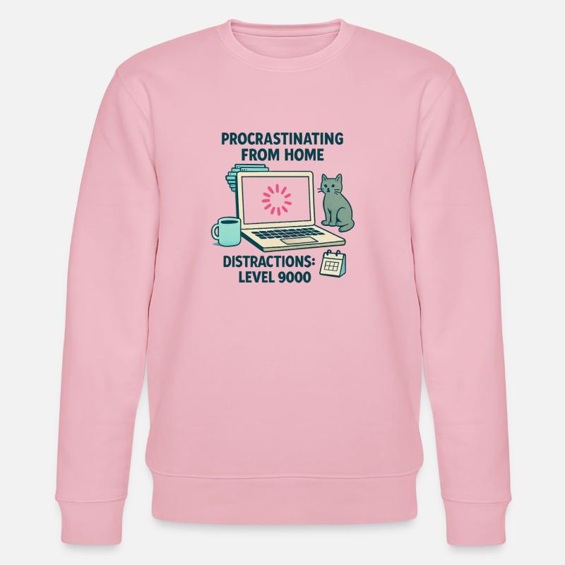 Humour Procrastination Télétravail Chat et Café - Sweat bio CHANGER Stanley/Stella Unisexe - rose pâle