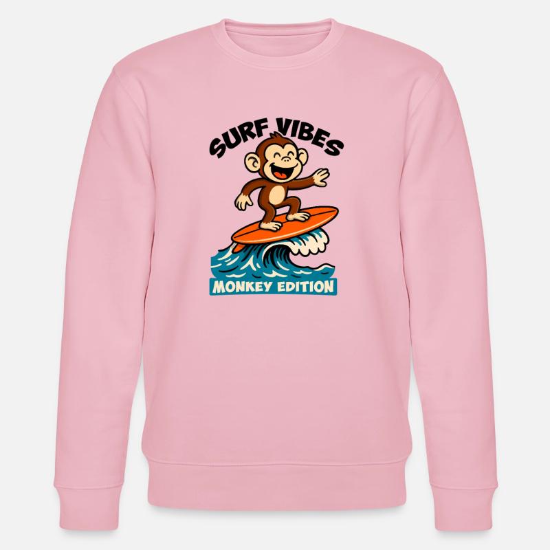 Surf Vibes, Monkey Edition. Glücklicher Surfaffe - Stanley/Stella Unisex Bio-Sweatshirt CHANGER  - Hellrosa