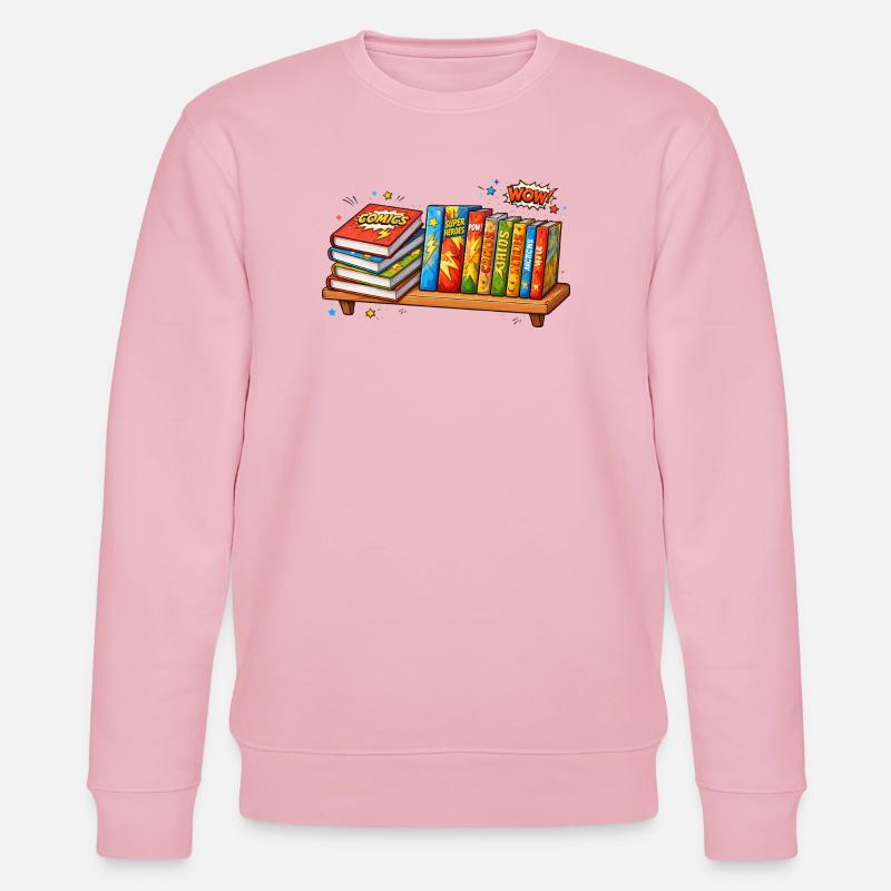 Regal mit Büchern Comic Cartoon Stil - Stanley/Stella Unisex Bio-Sweatshirt CHANGER  - Hellrosa