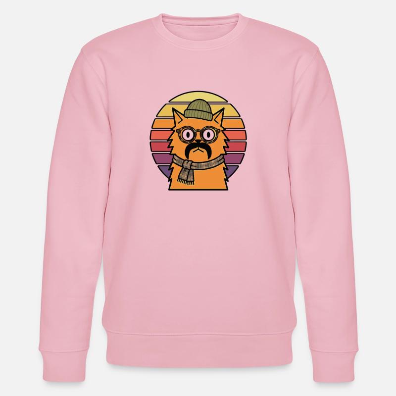 Hipster-Katzen-Mütze Schnurrbart Retro-Sonnenuntergang - Stanley/Stella Unisex Bio-Sweatshirt CHANGER  - Hellrosa