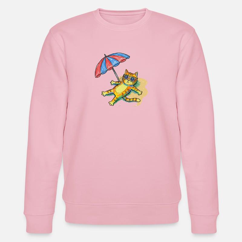 Bunte Strandkatze mit Sonnenschirm - Stanley/Stella Unisex Bio-Sweatshirt CHANGER  - Hellrosa