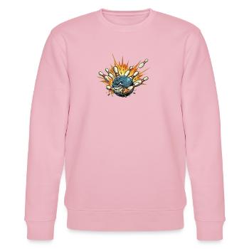 Wütender Bowlingball trifft Pins - Kegelshirt - Stanley/Stella Unisex Bio-Sweatshirt CHANGER  - Hellrosa - Vorne - Jaron (178cm) & Liana (172cm)