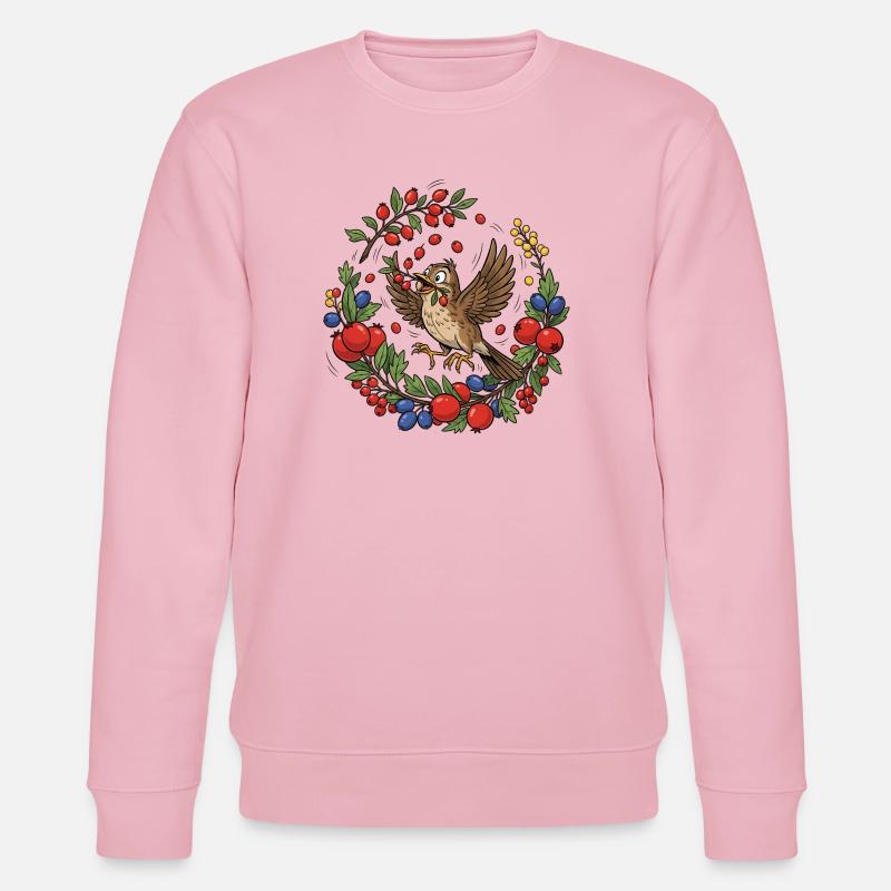 Fröhlicher Vogel im Beerenkranz - Stanley/Stella Unisex Bio-Sweatshirt CHANGER  - Hellrosa
