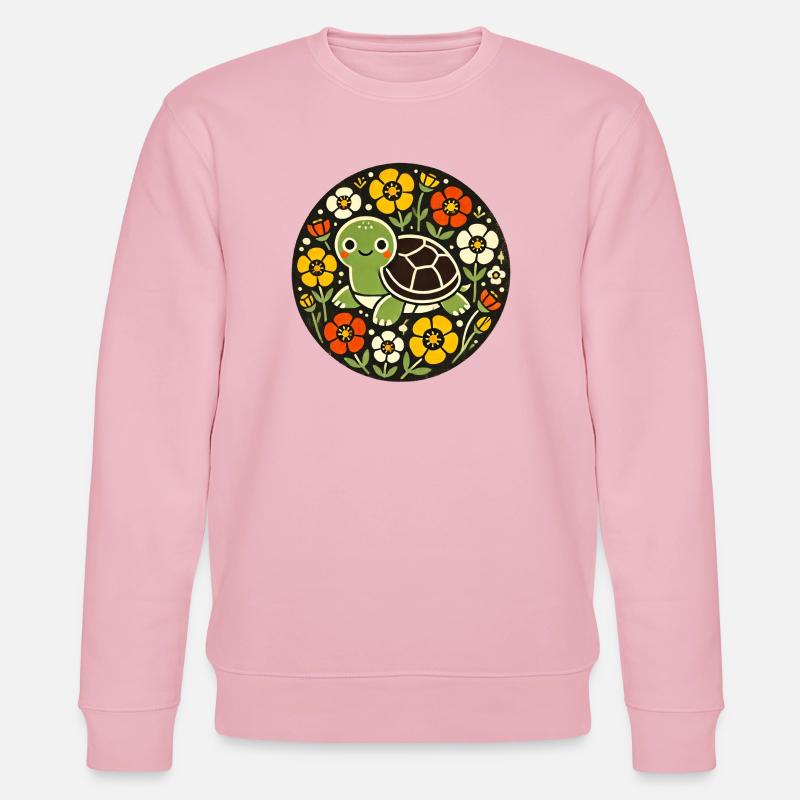 Tiny Turtle Amid Floral Circle - Stanley/Stella CHANGER Unisex Organic Sweatshirt - cotton pink