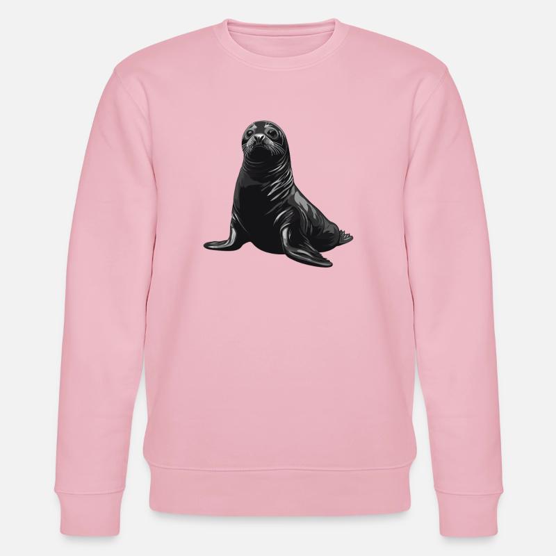 Schwarzer Seehund Portrait - Stanley/Stella Unisex Bio-Sweatshirt CHANGER  - Hellrosa