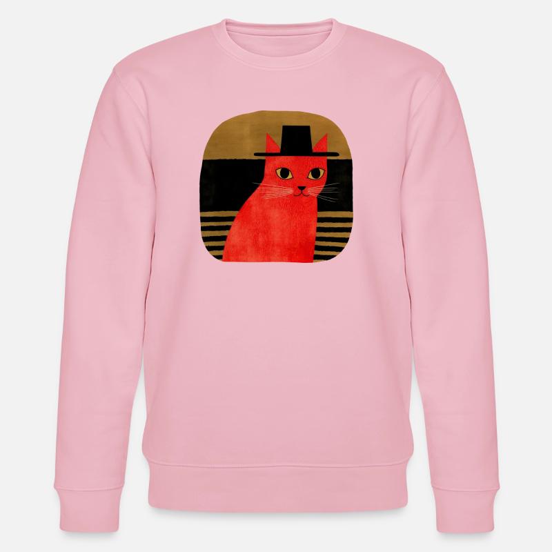 Rote Katze mit Hut Retro Art - Stanley/Stella Unisex Bio-Sweatshirt CHANGER  - Hellrosa