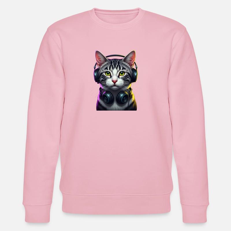 KatzenDJ Neon Kopfhörer Music lover cat - Stanley/Stella Unisex Bio-Sweatshirt CHANGER - Hellrosa