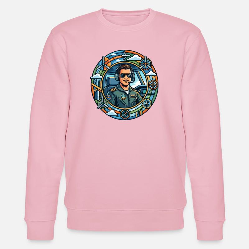 Comic-Pilot im Cockpit Rundflug - Stanley/Stella Unisex Bio-Sweatshirt CHANGER  - Hellrosa