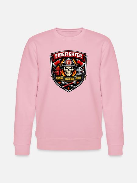 Firefighter Badge Skull Flames - Stanley/Stella CHANGER Unisex Organic Sweatshirt - cotton pink