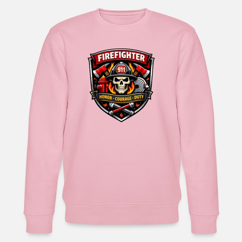 Firefighter Badge Skull Flames - Stanley/Stella CHANGER Unisex Organic Sweatshirt - cotton pink