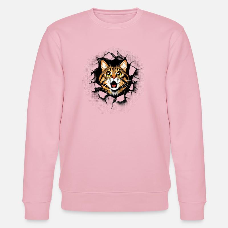 Katze Kopf Mauer Loch Risse Durchbruch - Stanley/Stella Unisex Bio-Sweatshirt CHANGER - Hellrosa