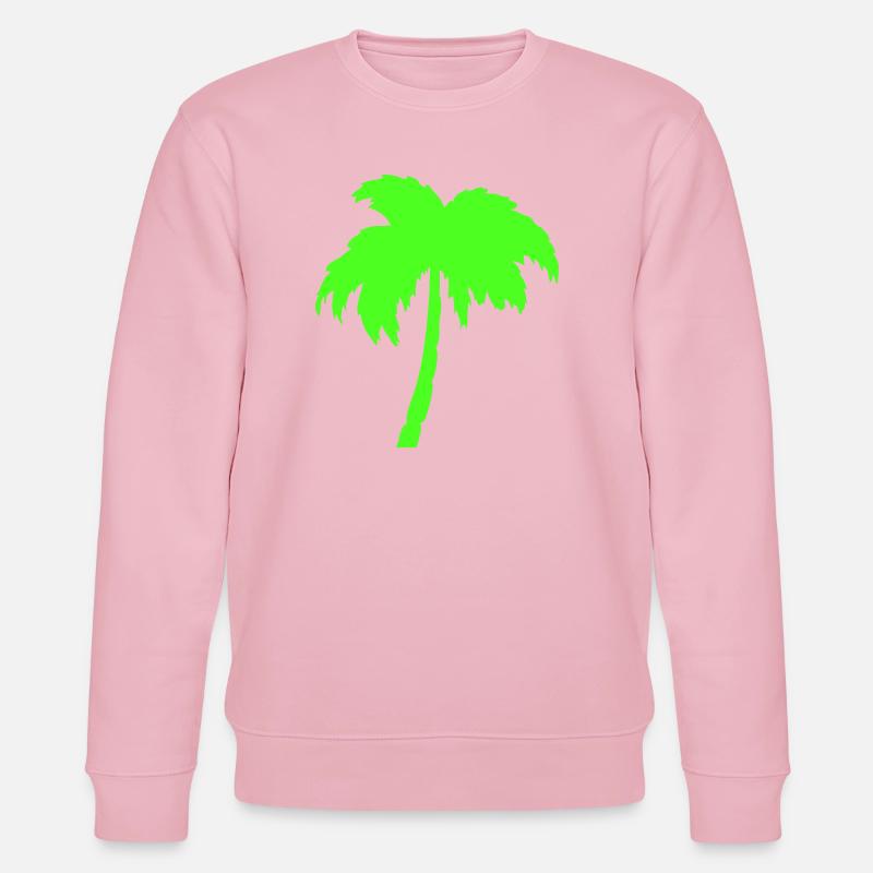 Neon palm tree silhouette on black - Stanley/Stella CHANGER Unisex Organic Sweatshirt - cotton pink