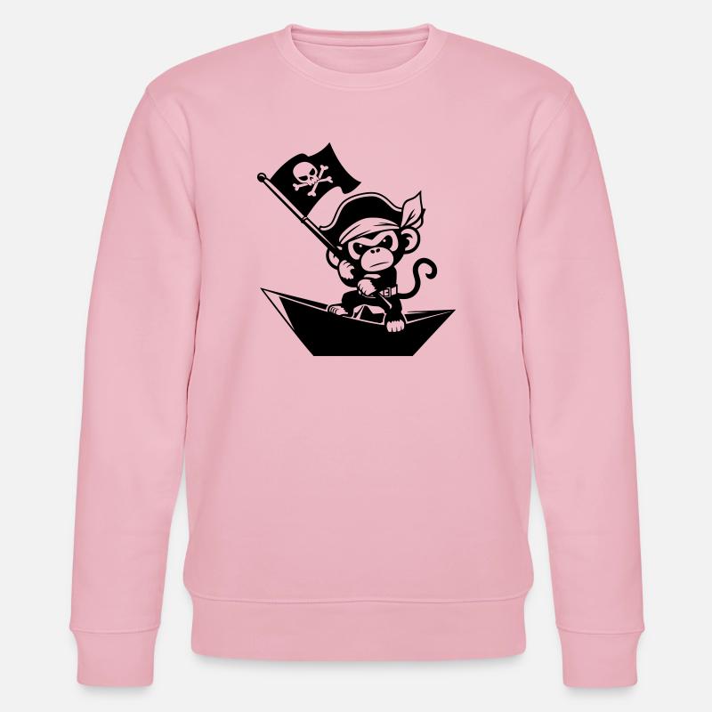 Pirat Affe im Papierboot - Stanley/Stella Unisex Bio-Sweatshirt CHANGER  - Hellrosa