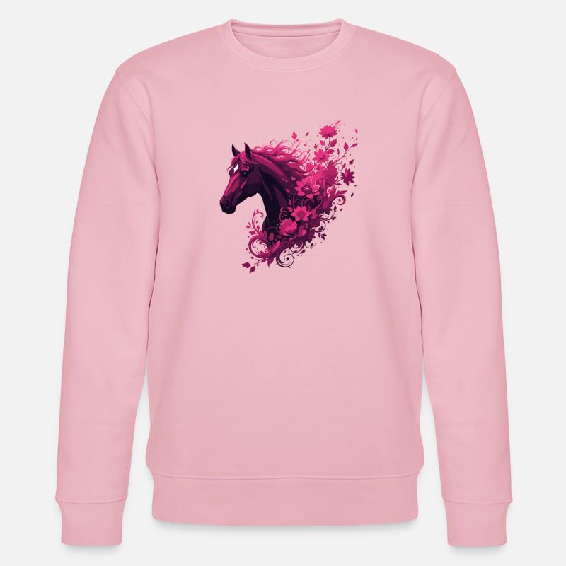 Cheval magenta avec tourbillon de fleurs - Sweat bio CHANGER Stanley/Stella Unisexe - rose pâle