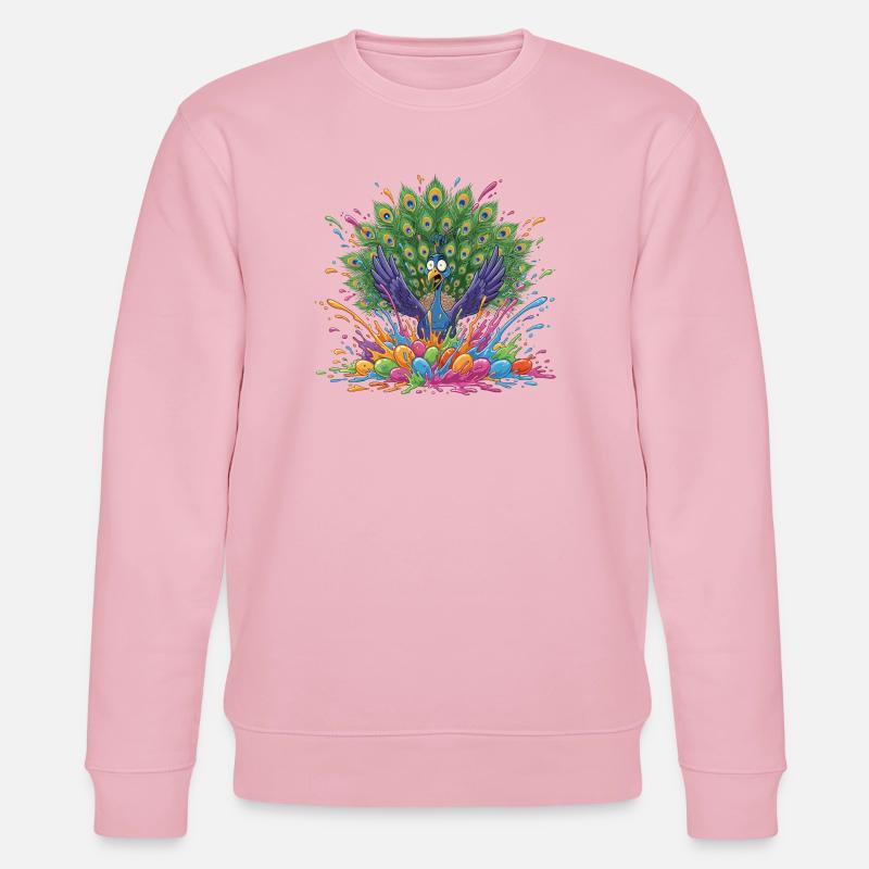 Pfau mit Farbschleuder-Panorama - Stanley/Stella Unisex Bio-Sweatshirt CHANGER  - Hellrosa