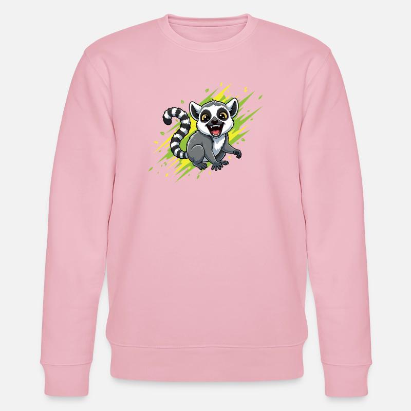 Cheerful lemur with beam background - Stanley/Stella CHANGER Unisex Organic Sweatshirt - cotton pink