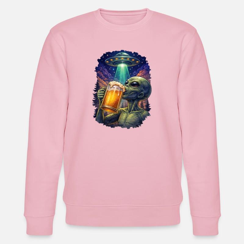 Extraterrestre buvant de la bière, OVNI - Sweat bio CHANGER Stanley/Stella Unisexe - rose pâle