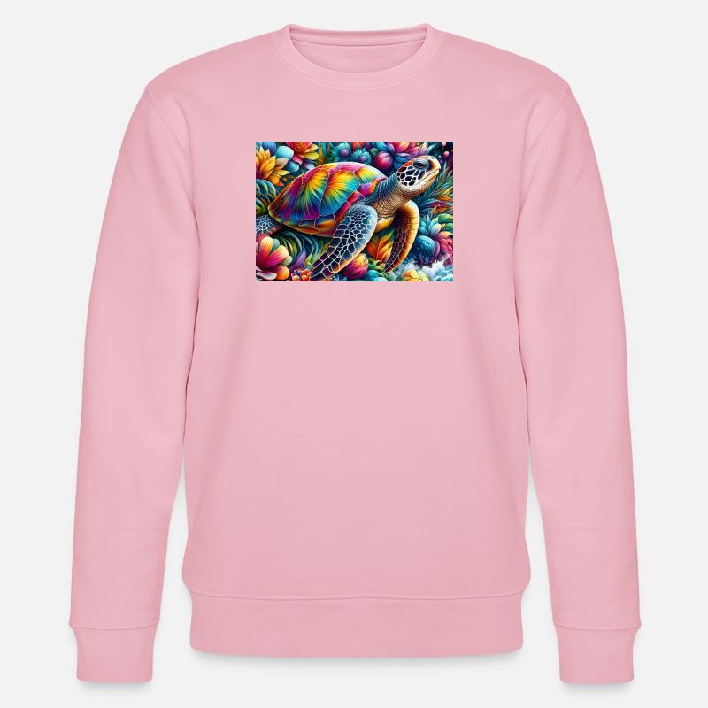 Tortue tropicale arcenciel sur fleurs - Sweat bio CHANGER Stanley/Stella Unisexe - rose pâle