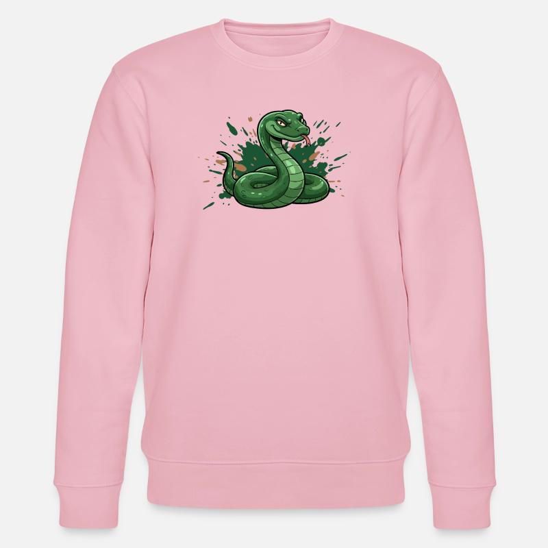 Grüne Comic-Schlange mit Spritz-Splash - Stanley/Stella Unisex Bio-Sweatshirt CHANGER  - Hellrosa