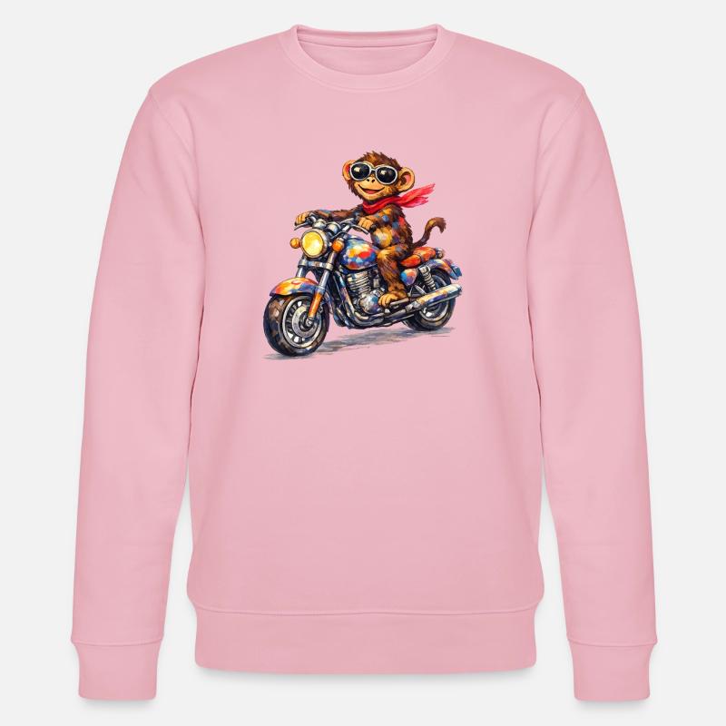 Bunter Affe auf Motorrad - Stanley/Stella Unisex Bio-Sweatshirt CHANGER  - Hellrosa