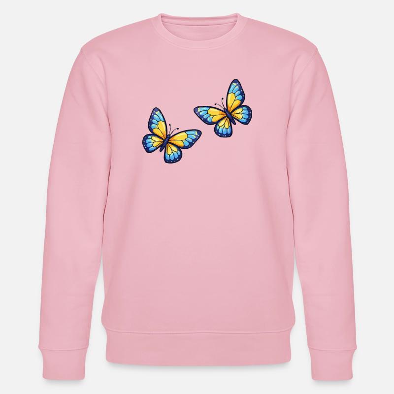 Blaugelbe Schmetterlinge Muster - Stanley/Stella Unisex Bio-Sweatshirt CHANGER  - Hellrosa