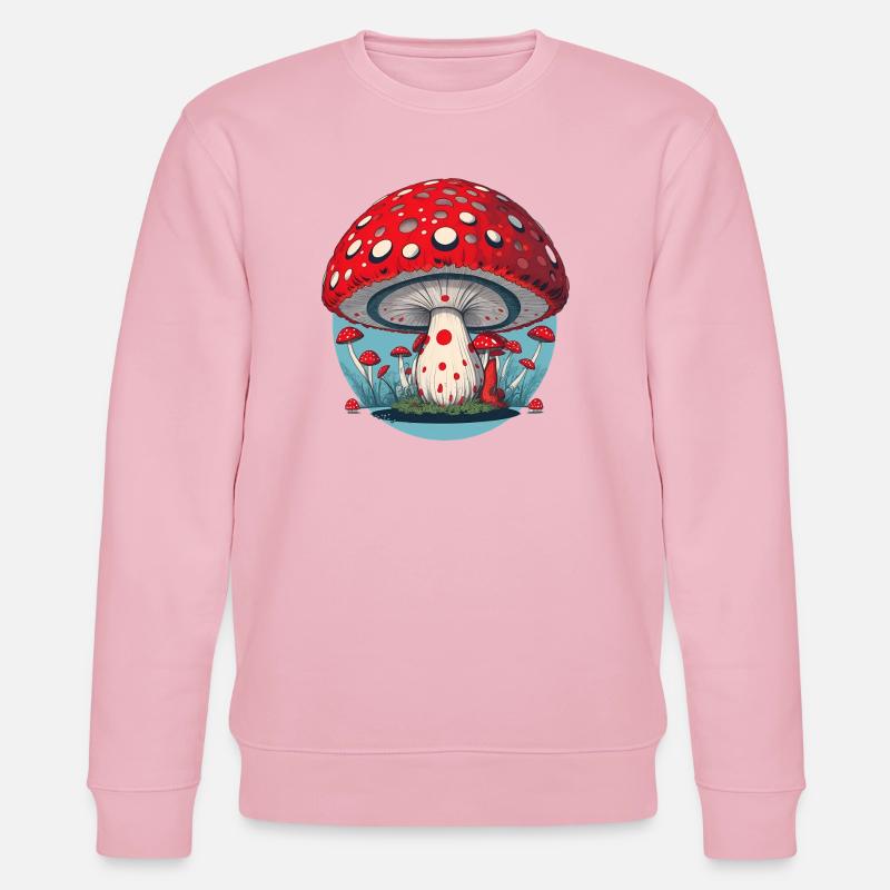 Red Mushroom - Toadstool - Lucky Mushroom - Stanley/Stella CHANGER Unisex Organic Sweatshirt - cotton pink