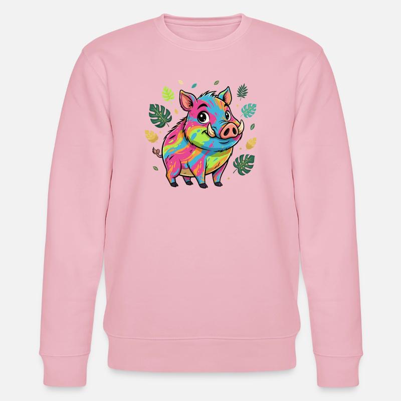 Regenbogen Schwein mit Herbstlaub - Stanley/Stella Unisex Bio-Sweatshirt CHANGER  - Hellrosa