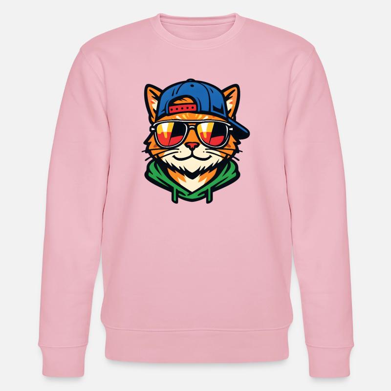 Katze mit Sonnenbrille - Stanley/Stella Unisex Bio-Sweatshirt CHANGER  - Hellrosa