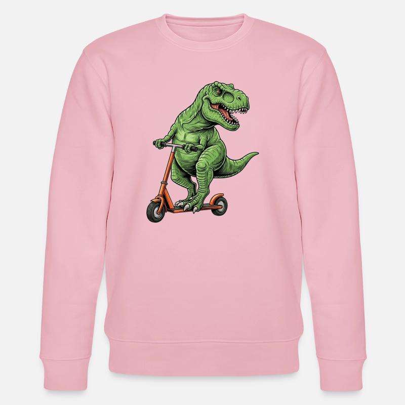 Dinosaurier-Roller T-Rex auf Scooter-Geschenken - Stanley/Stella Unisex Bio-Sweatshirt CHANGER  - Hellrosa