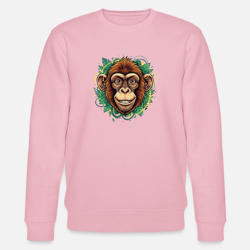 Tropischer Affenkopf mit Blattkranz - Stanley/Stella Unisex Bio-Sweatshirt CHANGER - Hellrosa