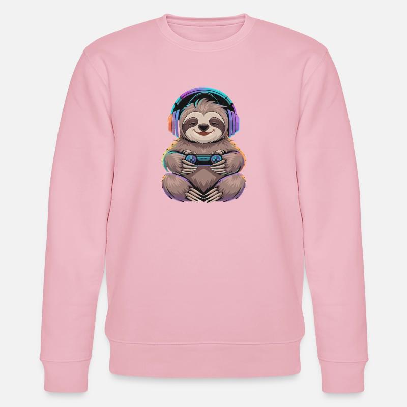  Faultier Gamer Mit Controller Und Bunter - Stanley/Stella Unisex Bio-Sweatshirt CHANGER  - Hellrosa