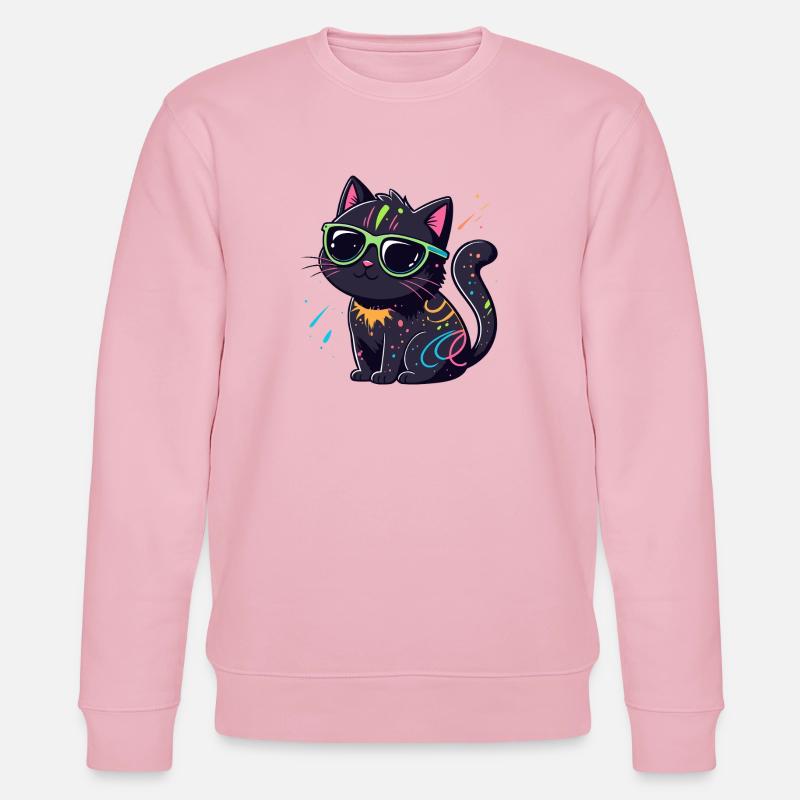 Neonschwarze Katze und Brille - Stanley/Stella Unisex Bio-Sweatshirt CHANGER  - Hellrosa