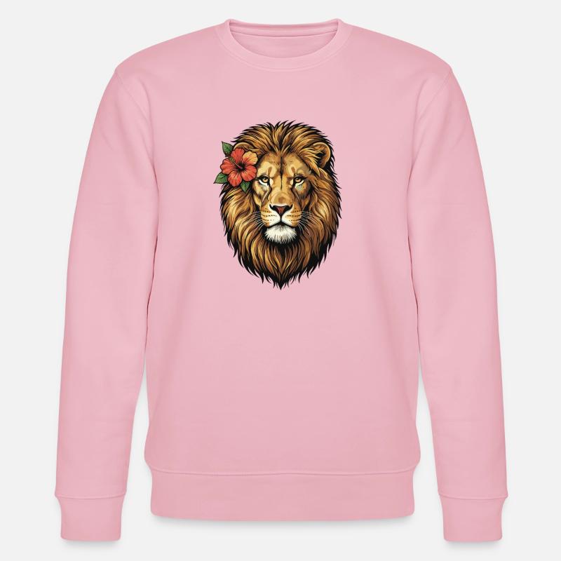 Tête de lion avec fleur d’hibiscus - Sweat bio CHANGER Stanley/Stella Unisexe - rose pâle