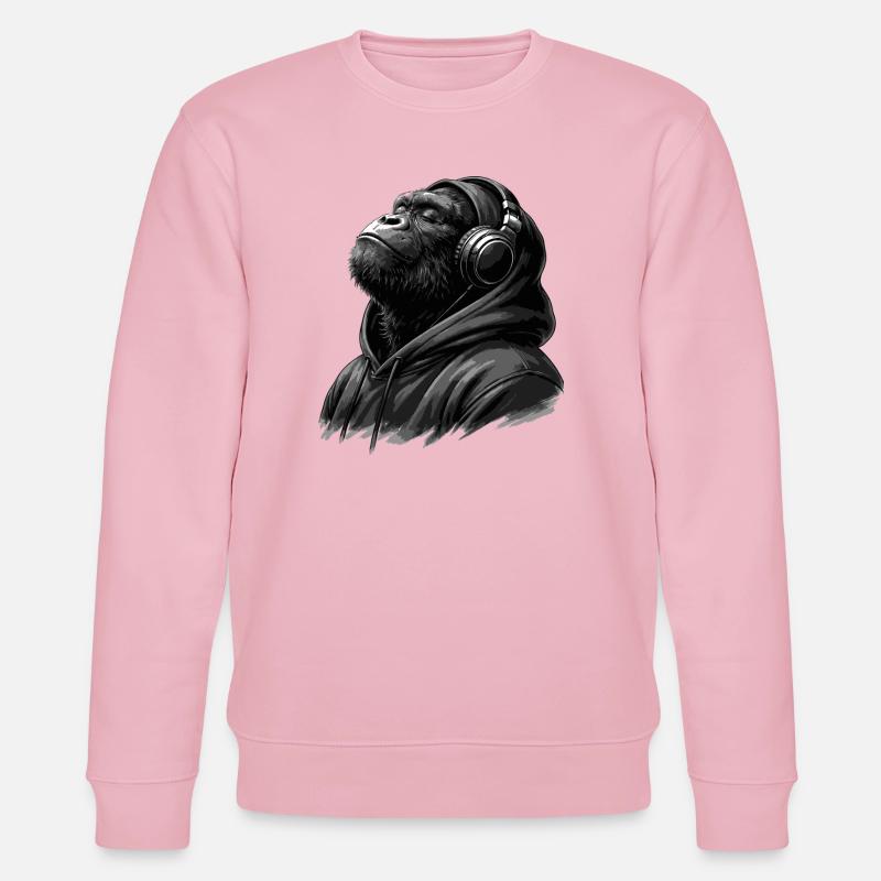 Gorilla schlägt Kapuzenpullover-Porträt - Stanley/Stella Unisex Bio-Sweatshirt CHANGER  - Hellrosa