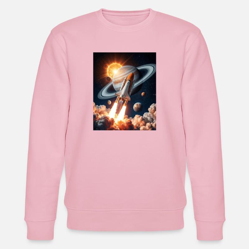 Rakete durch Saturnringe im Weltraum - Stanley/Stella Unisex Bio-Sweatshirt CHANGER - Hellrosa