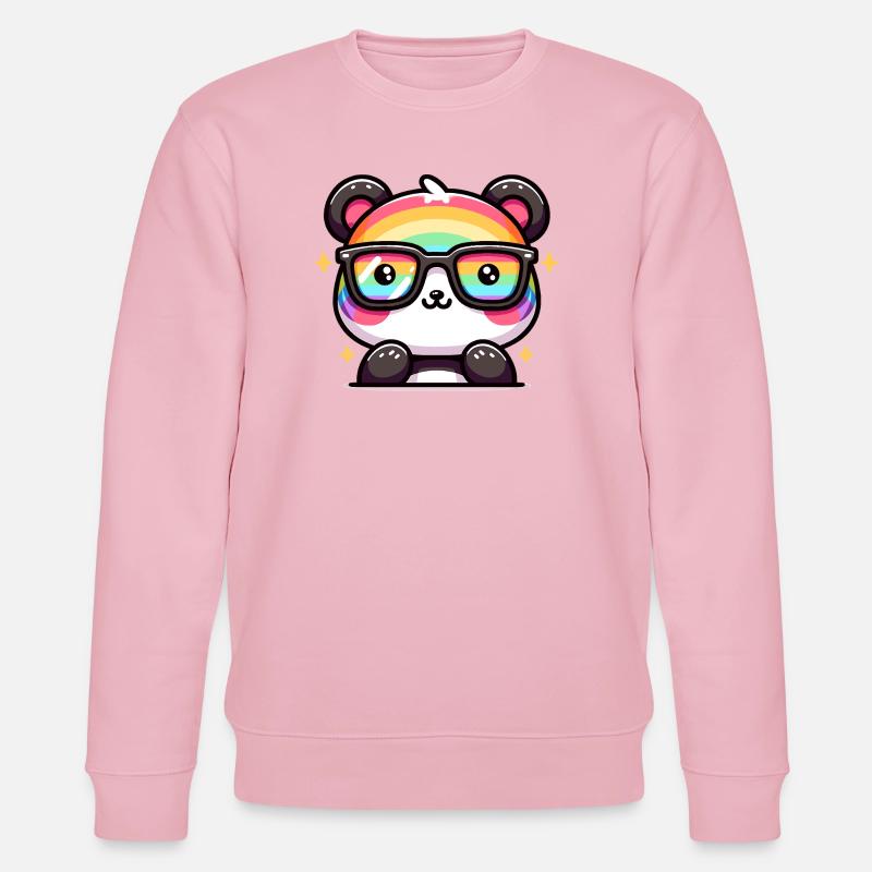 Regenbogen Panda mit Sonnenbrille - Stanley/Stella Unisex Bio-Sweatshirt CHANGER  - Hellrosa
