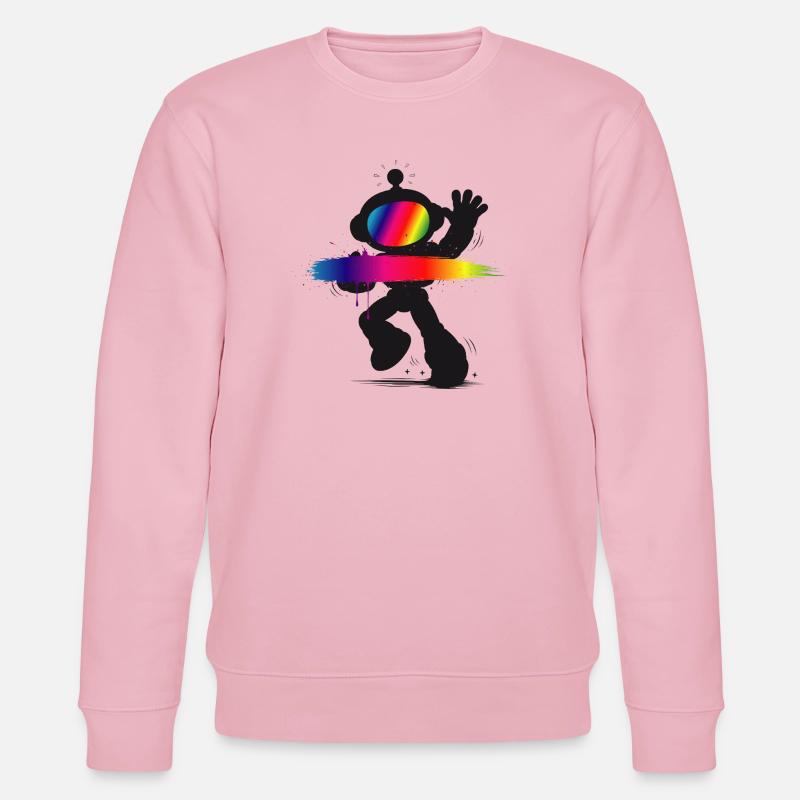 Robot Silhouette Regnbue Splash Design - Stanley/Stella økologisk unisex-sweatshirt CHANGER  - lys rosa