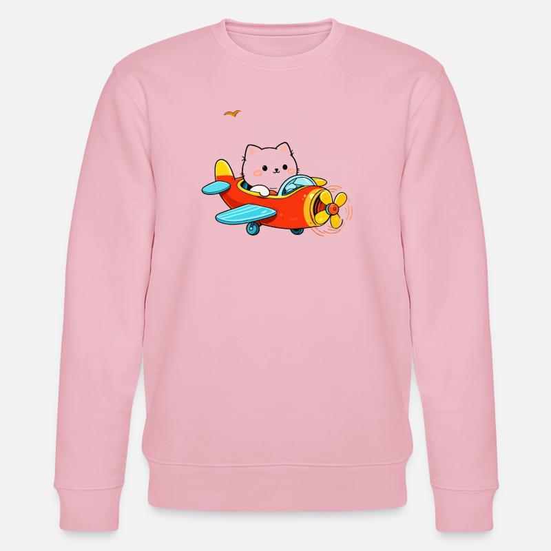 Süße Katze im Flugzeug - Stanley/Stella Unisex Bio-Sweatshirt CHANGER  - Hellrosa