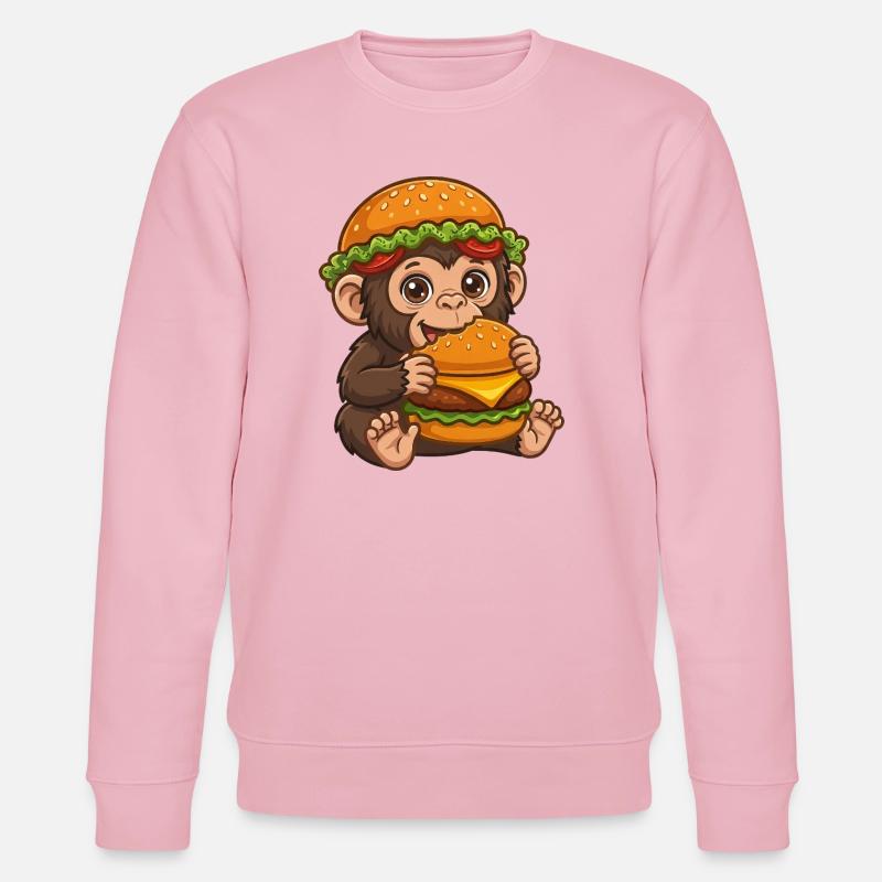 Süßer Affe mit Burger Cartoon Motiv - Stanley/Stella Unisex Bio-Sweatshirt CHANGER  - Hellrosa