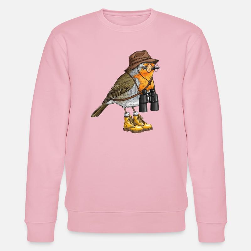 Entdecker-Robin mit Fernglas - Stanley/Stella Unisex Bio-Sweatshirt CHANGER  - Hellrosa