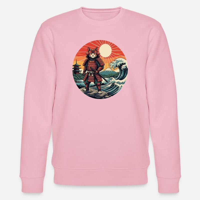 Katzen-Samurai bei Sunset Waves - Stanley/Stella Unisex Bio-Sweatshirt CHANGER  - Hellrosa