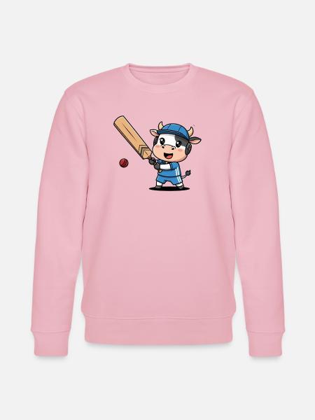 Cute Cricket Cow Cartoon Player Kid - Stanley/Stella CHANGER Unisex Organic Sweatshirt - cotton pink